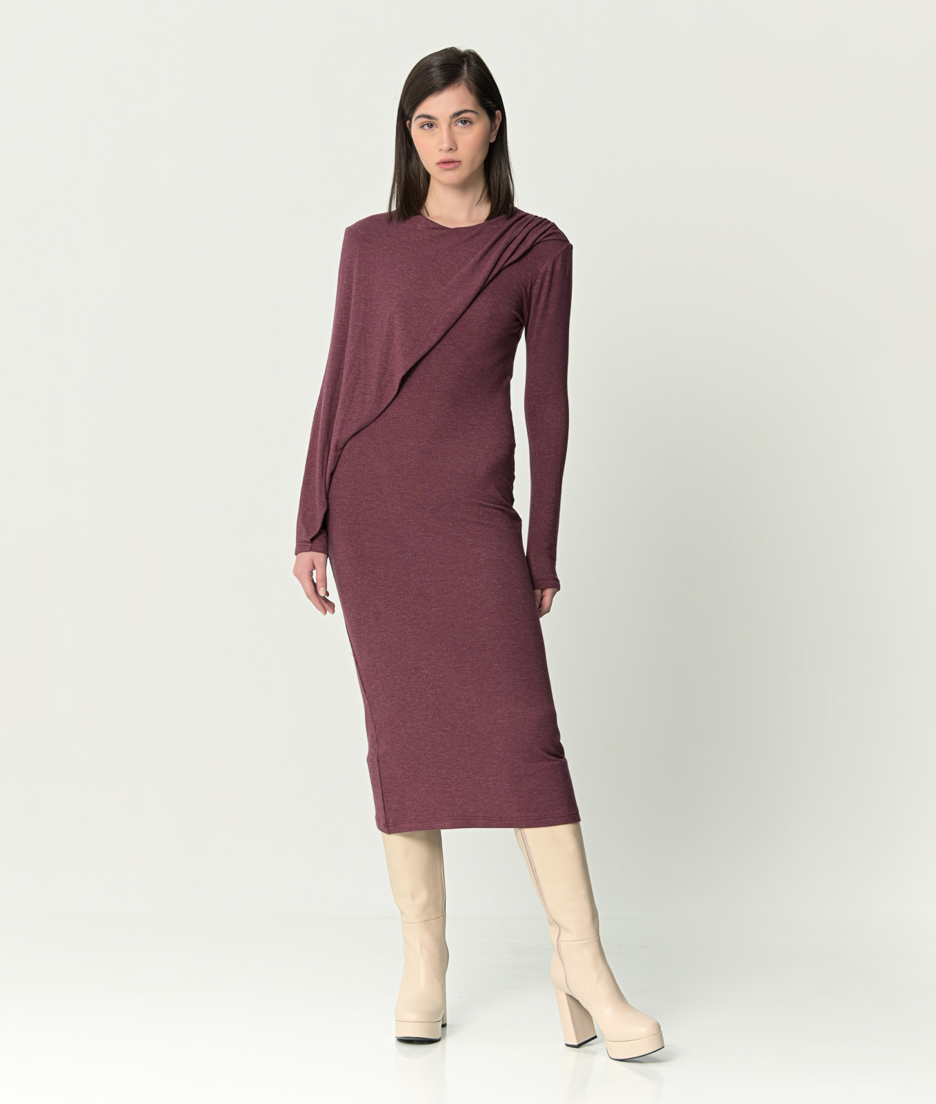 Sangria Knitted Draped Dress