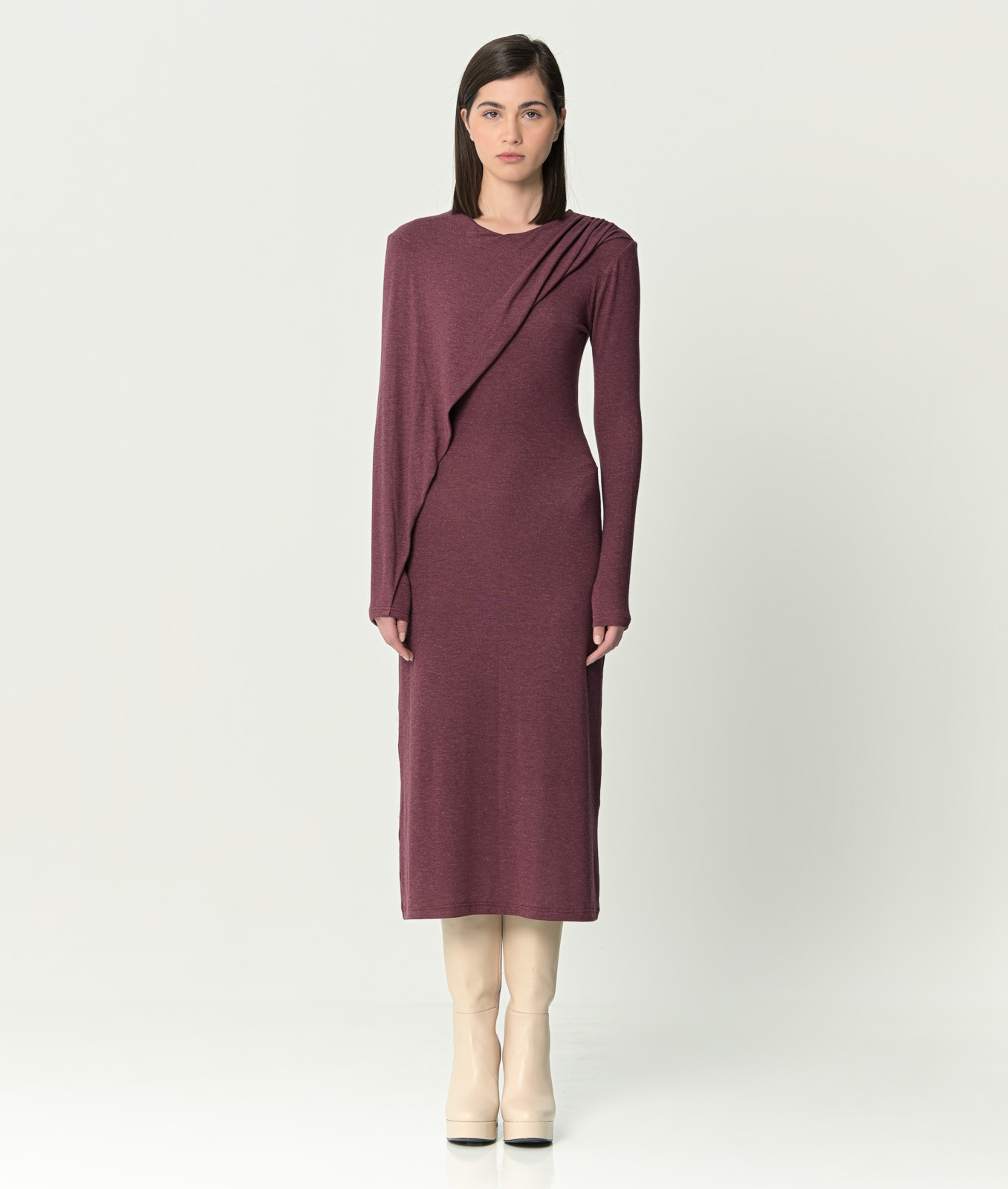 Sangria Knitted Draped Dress